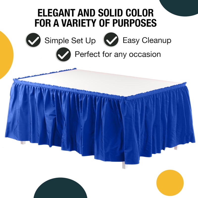Exquisite Ruffle Table Skirt Dark Blue 6 Pack 14 Ft Long Table Skirts for Rectangle Tables 6ft Plus or Round Tables Skirts with Adhesive Strip for Gender Reveal Decor & Happy Birthday Parties - Image 2
